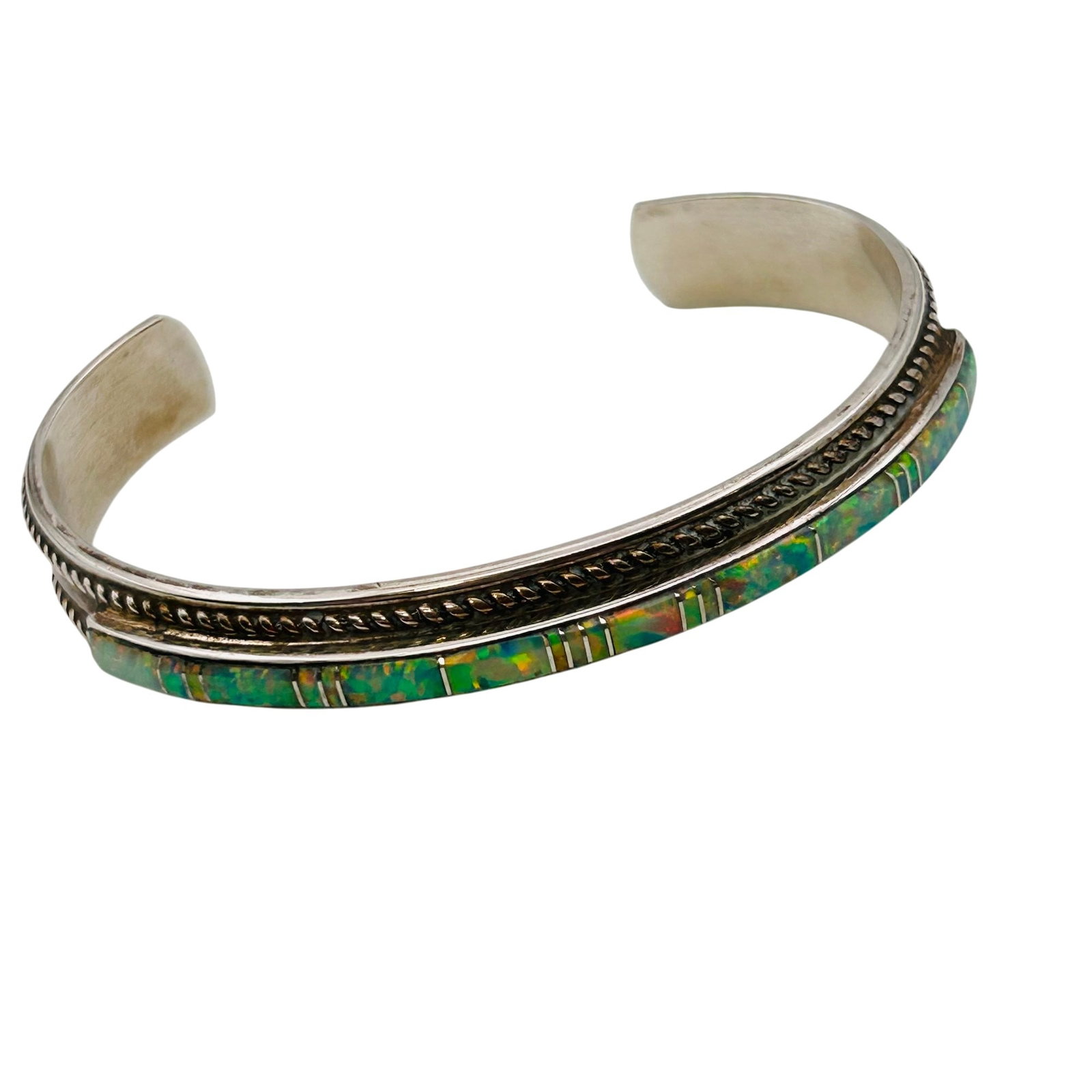 Signed Navajo Sterling Opal Cuff Bracelet (1 of 9)