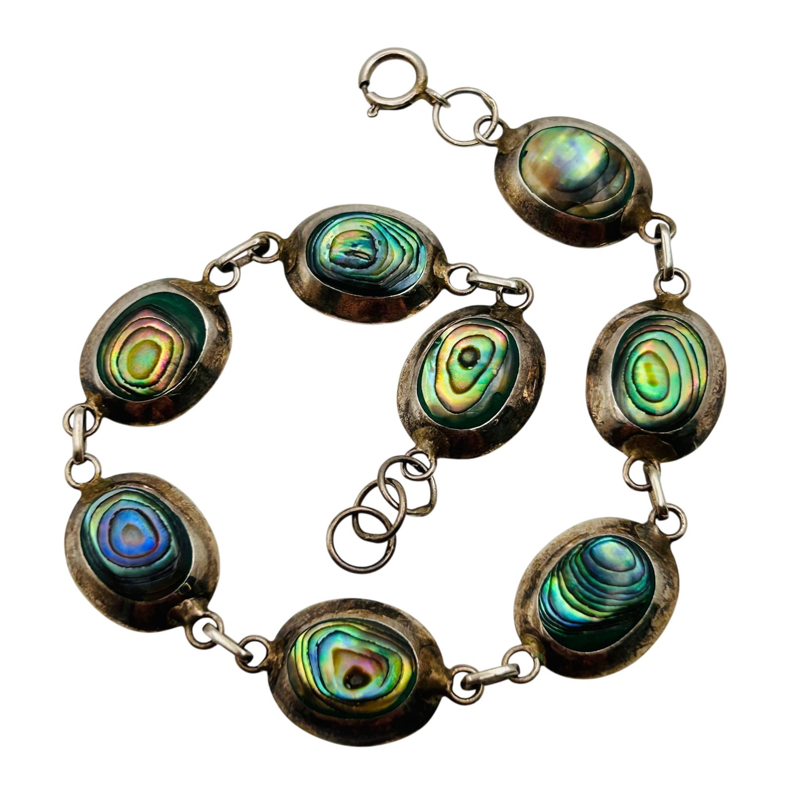 Southwest Sterling Abalone Link Chain Bracelet (1 of 7)