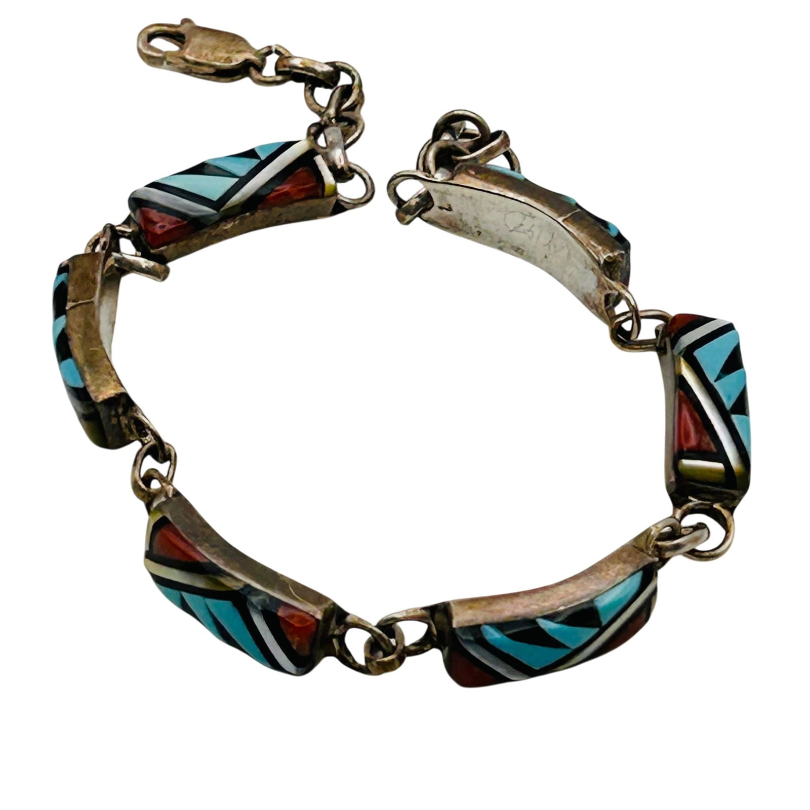 Vintage Signed Zuni Sterling Multi-Stone Bracelet (1 of 12)