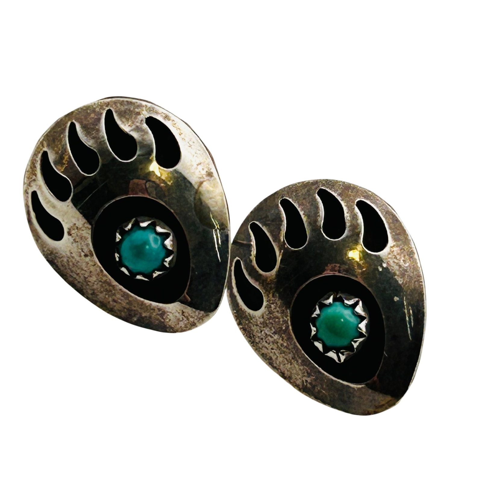 Navajo Sterling Turquoise Bear Claw Earrings (1 of 4)