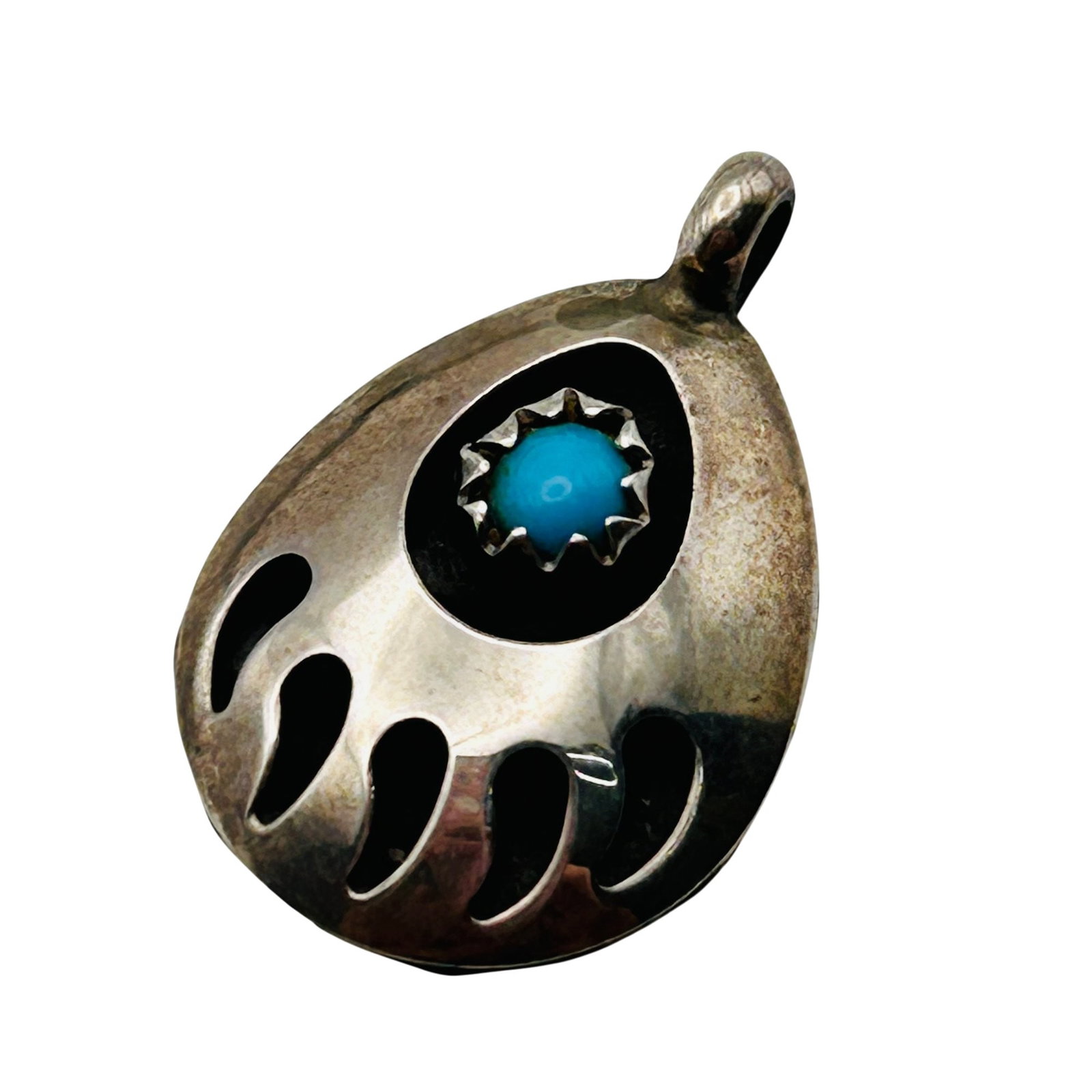 Navajo Sterling Turquoise Bear Claw Pendant (1 of 4)