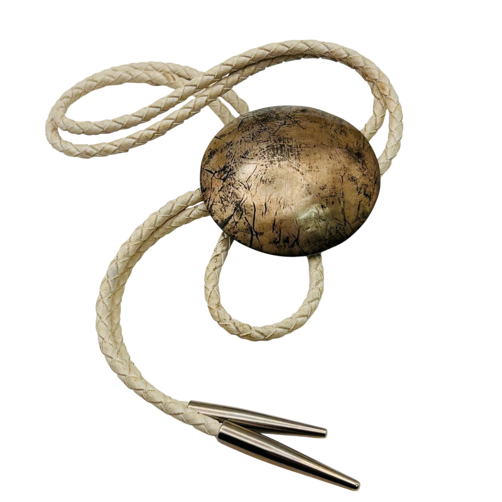 Signed Native Sterling Hammered Medallion Bolo Tie (1 of 8)