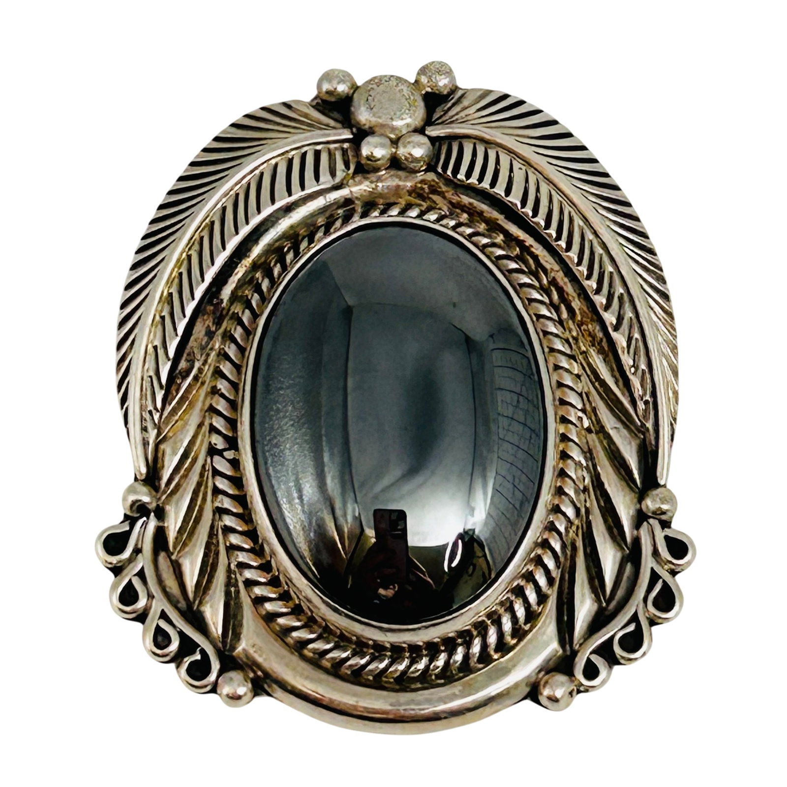 Navajo Signed Sterling Hematite Brooch/pendant (1 of 7)