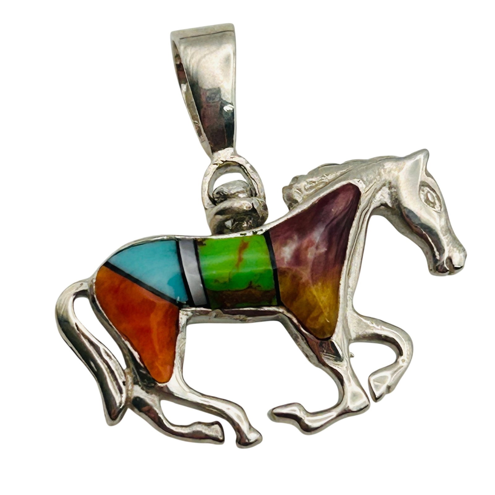 Southwest Sterling Reversible Inlay Stone Pendant: Southwest sterling reversible Inlay stone horse pendant 4.2g