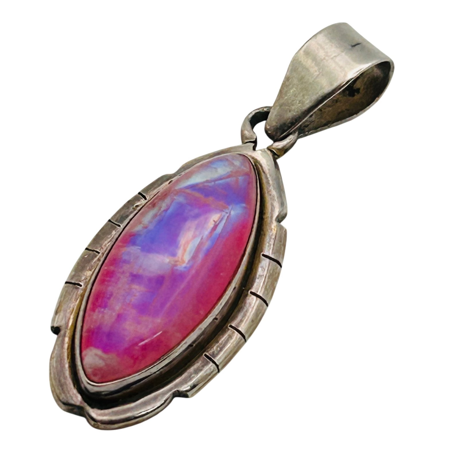 Signed Southwest Sterling Pink Stone Pendant (1 of 6)