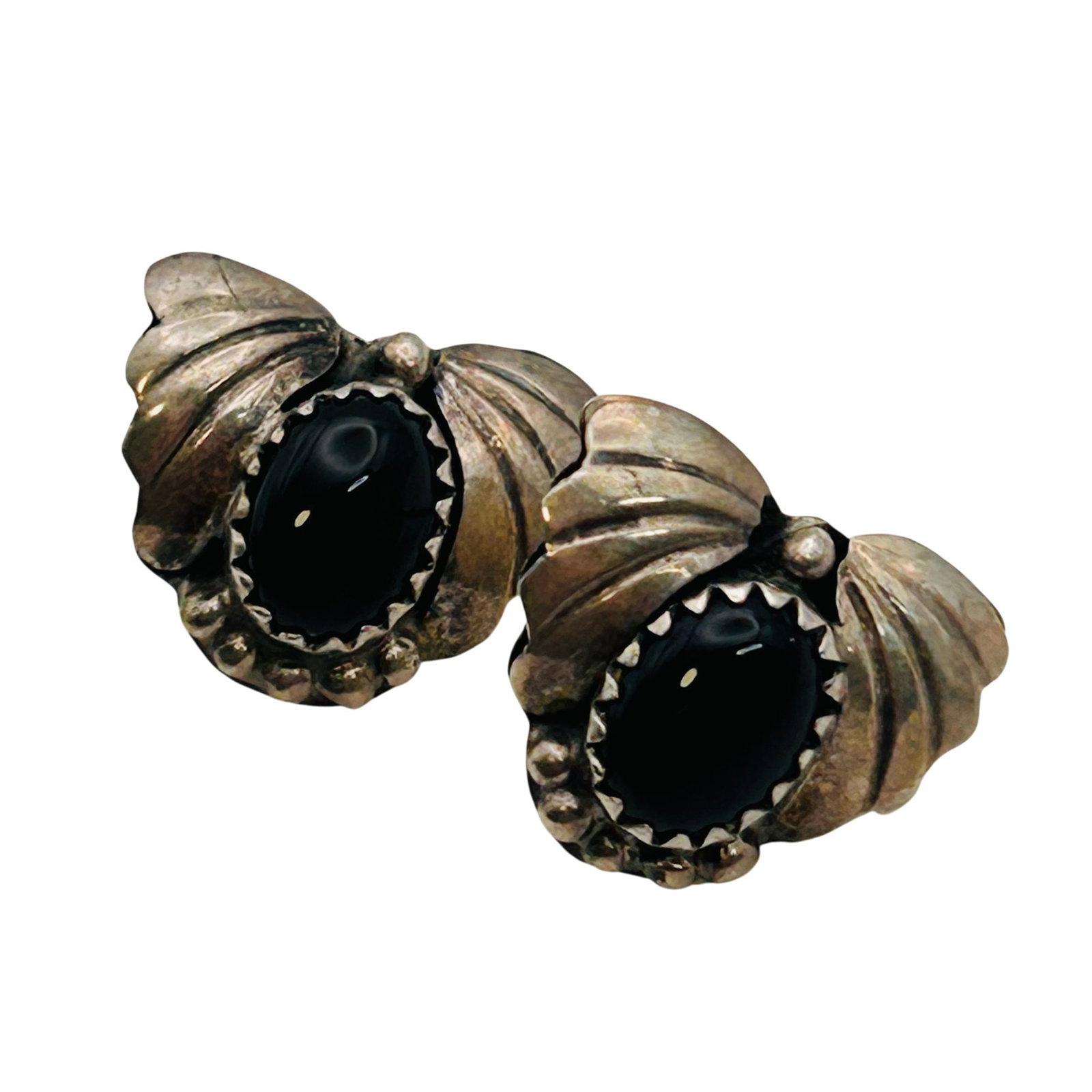 Signed Navajo Sterling Onyx Earrings: Signed BJ Navajo sterling onyx earrings 3.6g