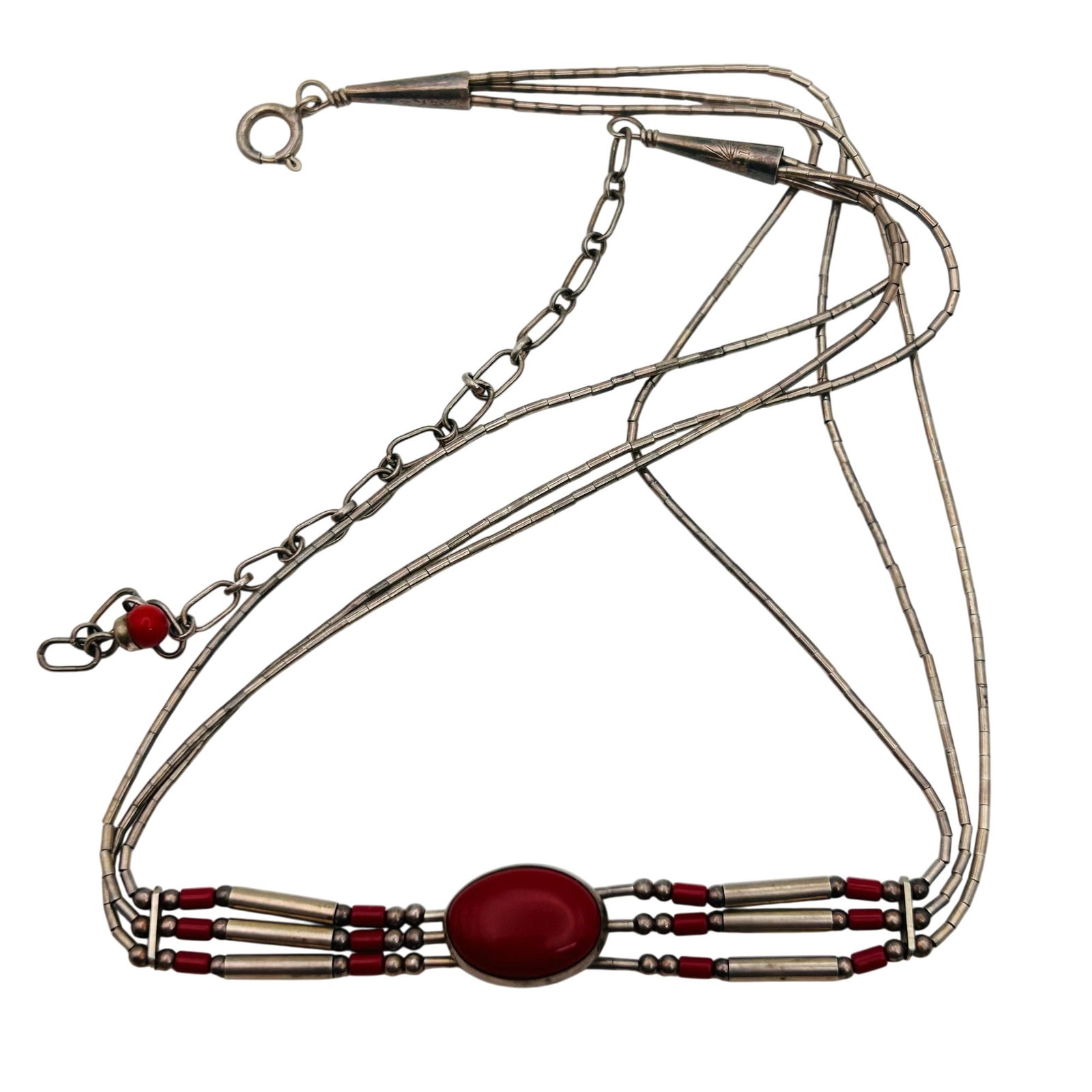Southwest Sterling Liquid Silver Adjustable Necklace: Southwest sterling liquid silver adjustable necklace 8.5g — Red stone multi strand