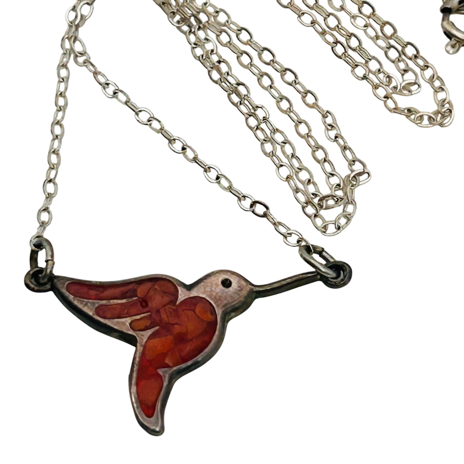 Southwest Sterling Crushed Coral Hummingbird Necklace (1 of 5)