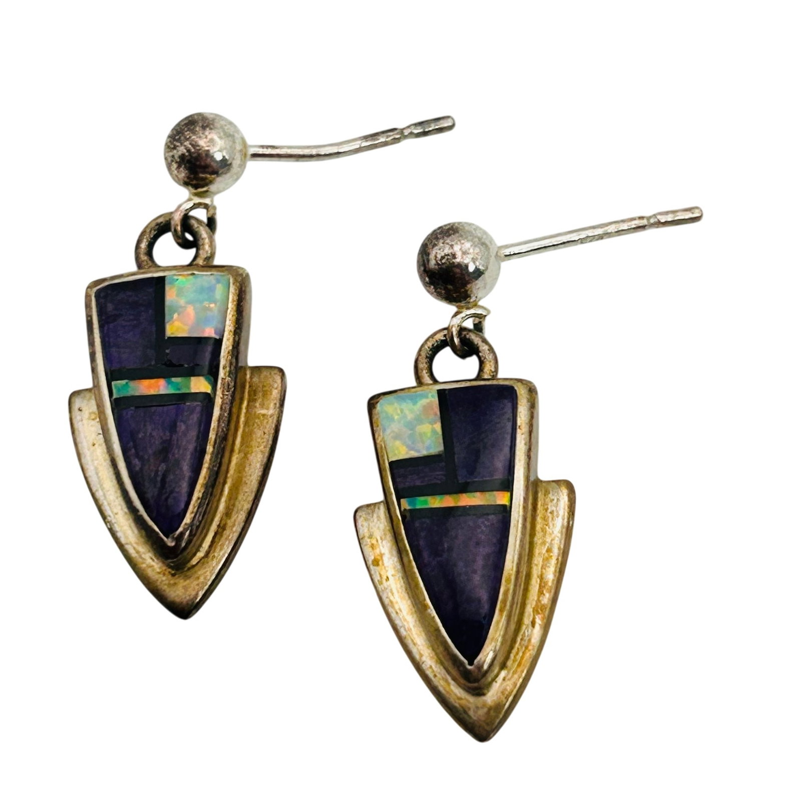 Ervin Hoskie Navajo Sterling Inlay Stone Earrings (1 of 5)