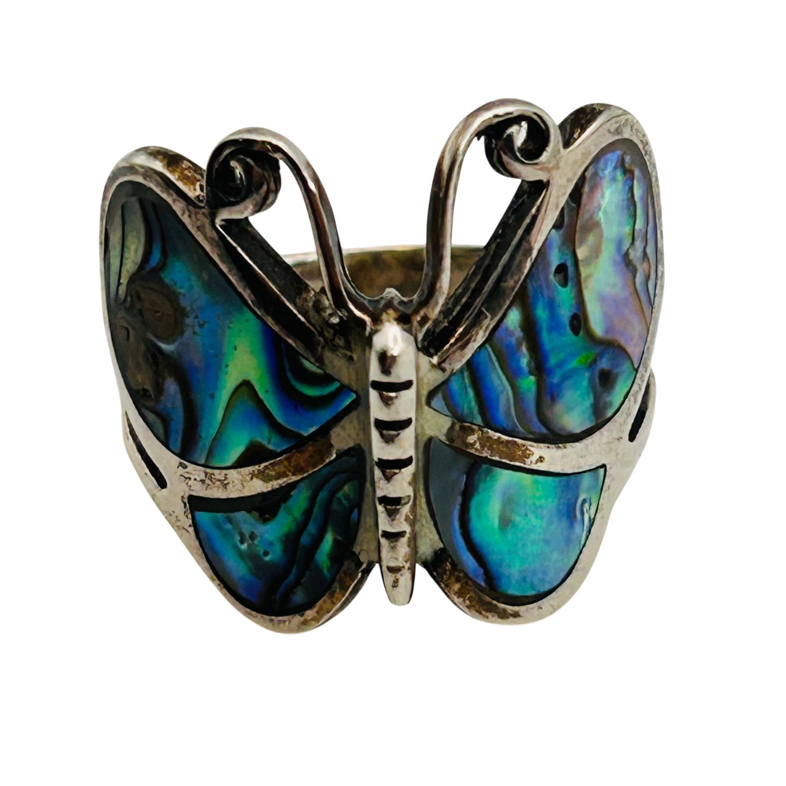 Southwest Sterling Abalone Butterfly Ring Sz 8 (1 of 6)