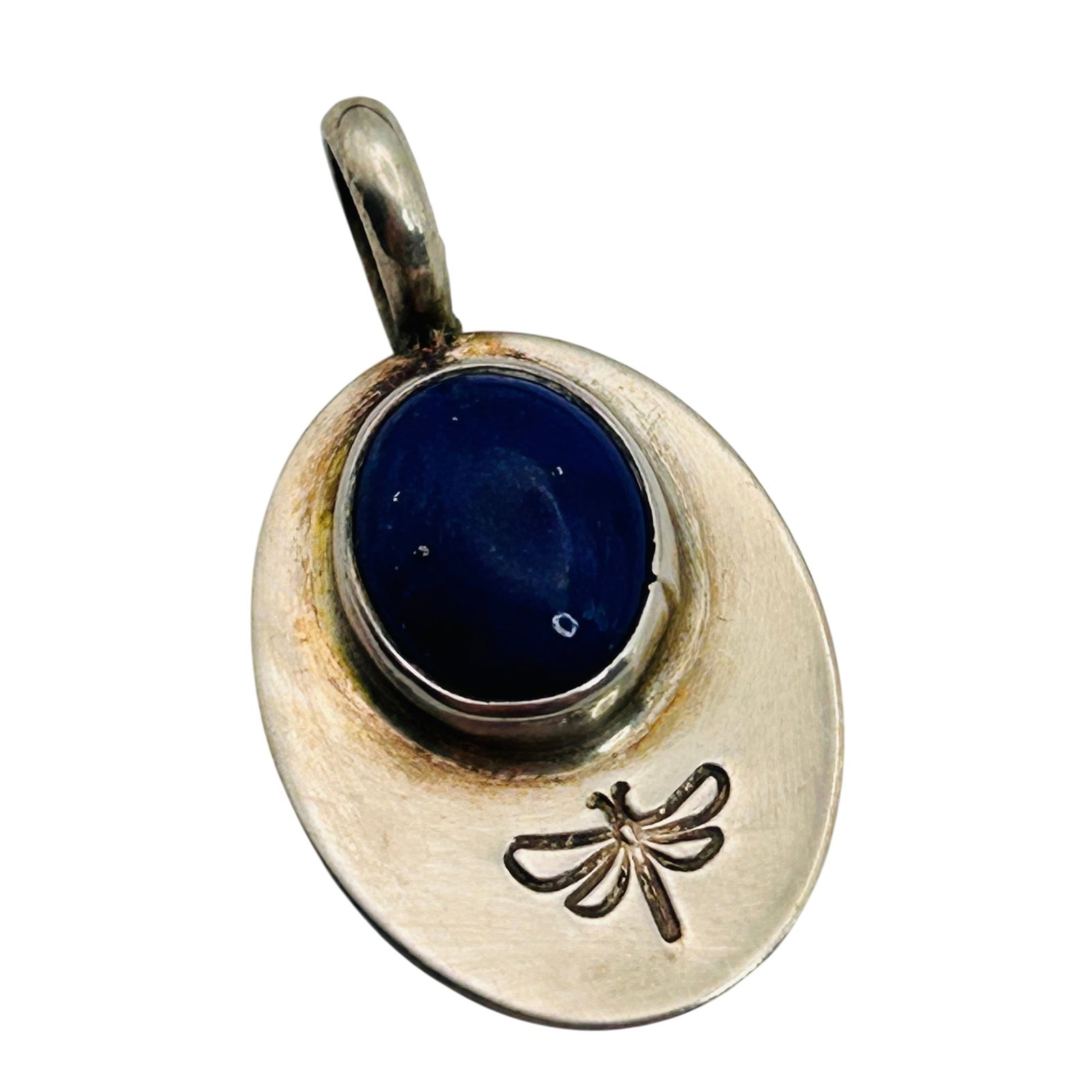 Denna Platero Navajo Sterling Lapis Pendant: Denna Platero Navajo sterling Lapis Lazuli Cabochon Pendant 2.6g