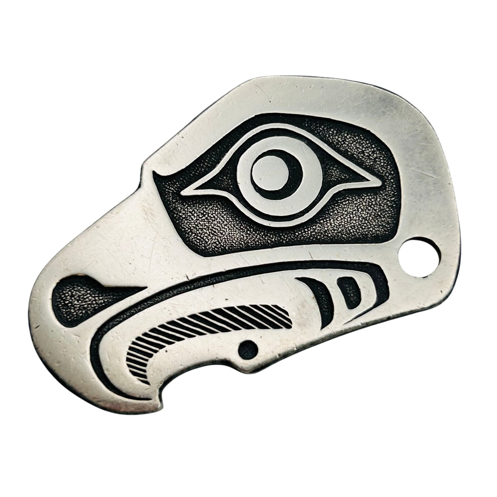 Signed Northwest Coast Indian Sterling Overlay Pendant (1 of 6)