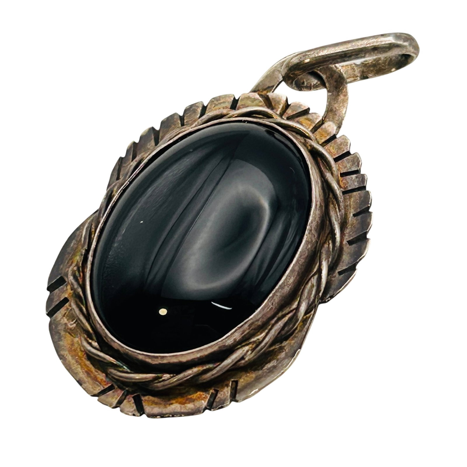 Signed Native Sterling Onyx Pendant (1 of 6)