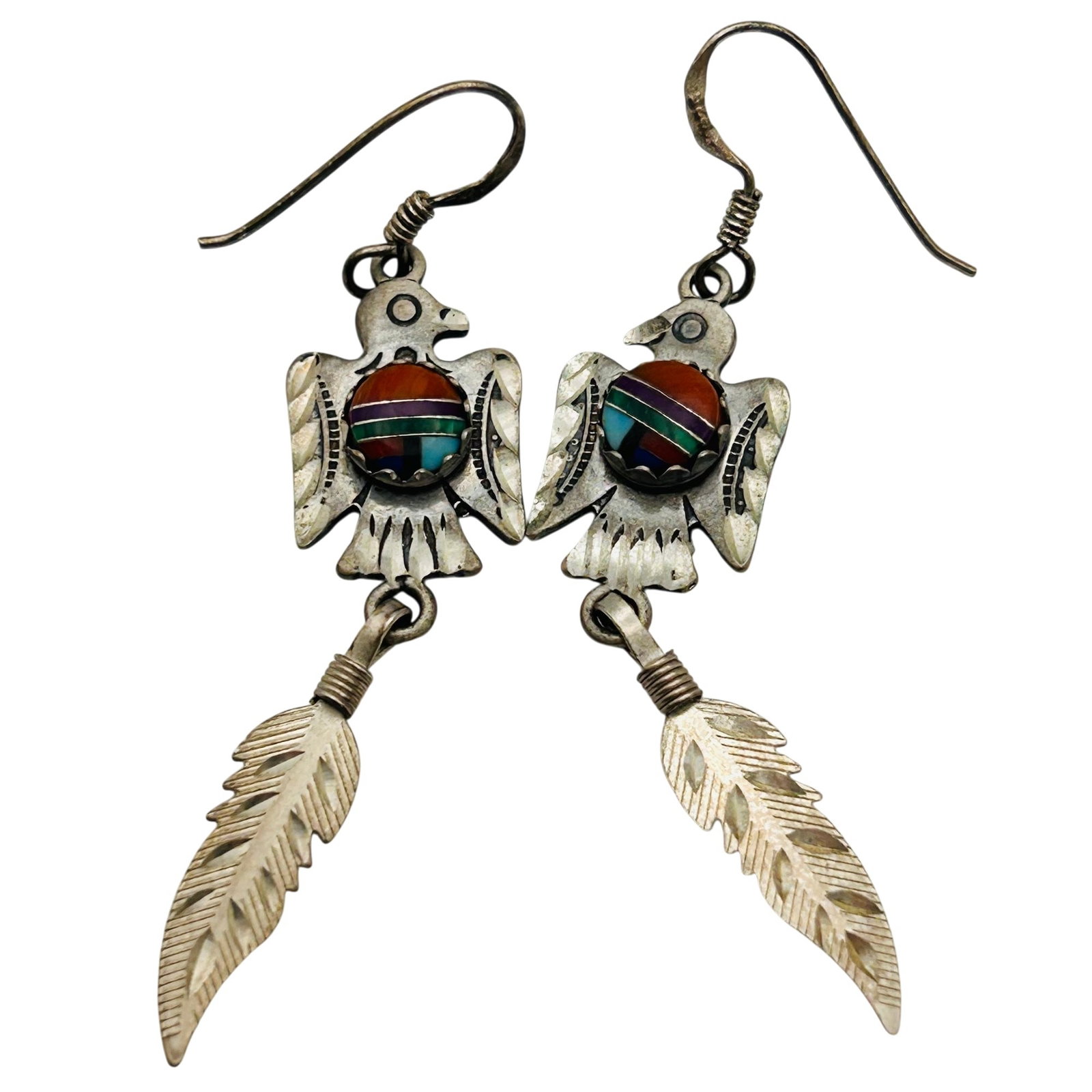 Navajo Sterling Inlay Stone Thunderbird Earrings (1 of 6)