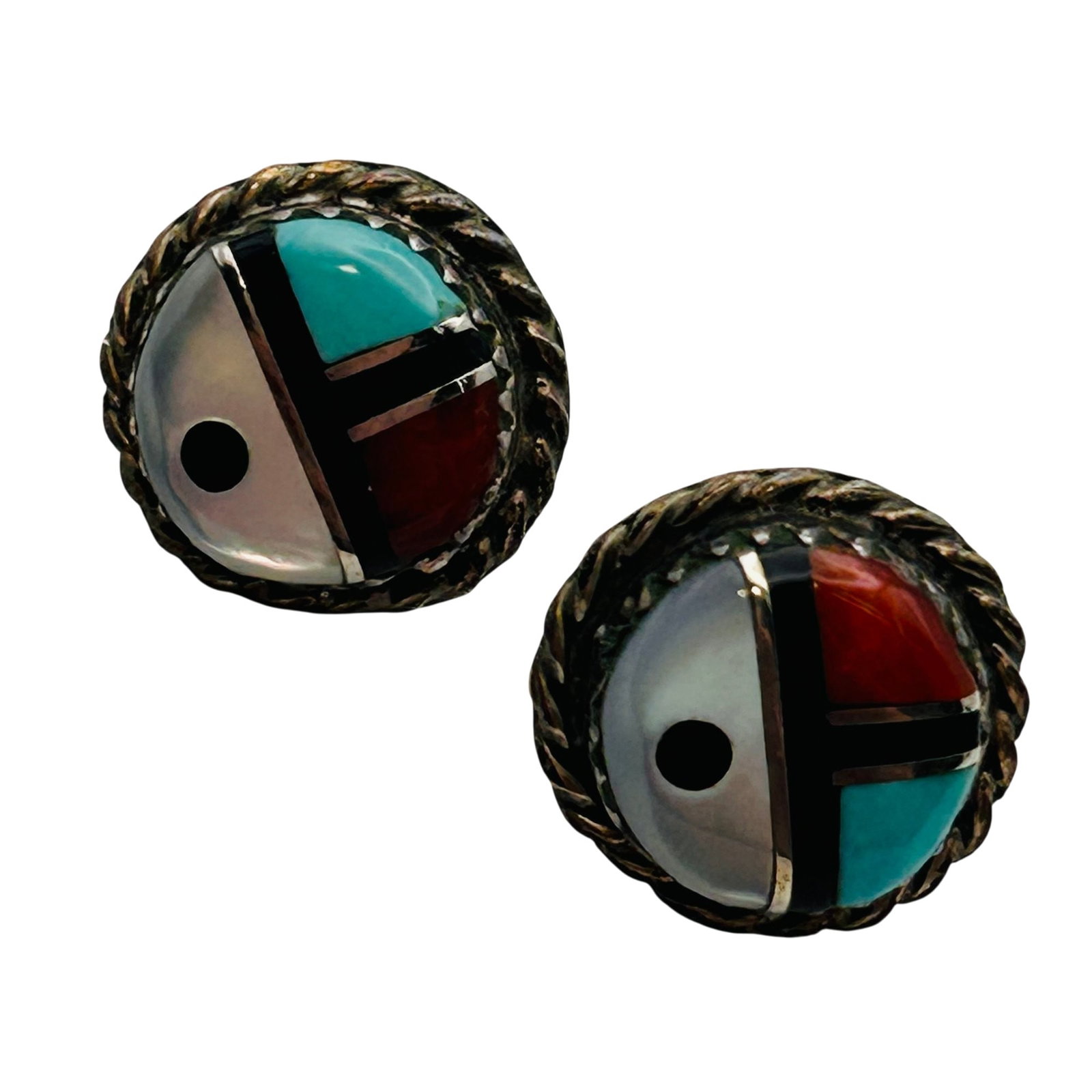 Zuni Sterling Large Sunface Earrings: Zuni sterling large sunface earrings 3.3g —Inlay mother of pearl coral turquoise