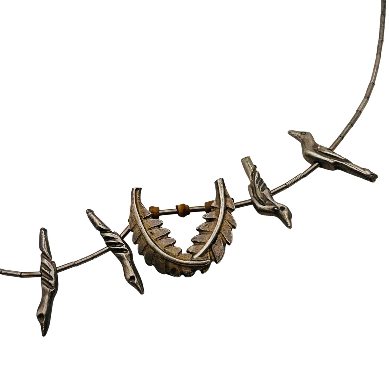 Southwest Sterling Liquid Silver Pendant Necklace: Southwest sterling liquid silver adjustable bird and feather pendant necklace 11.8g —hook clasp