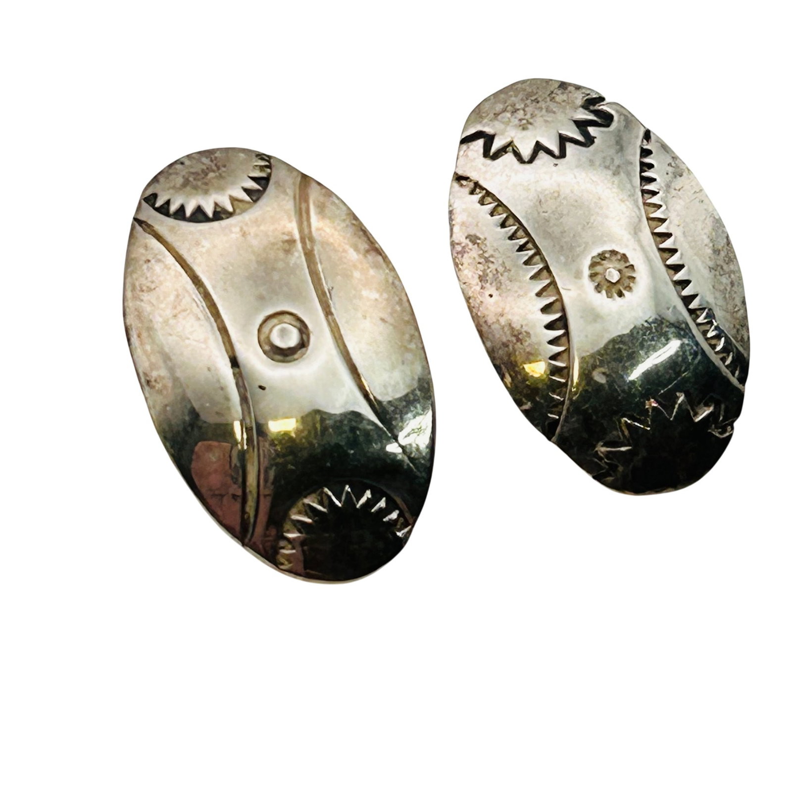Signed Navajo Sterling Stamped Earrings (1 of 6)