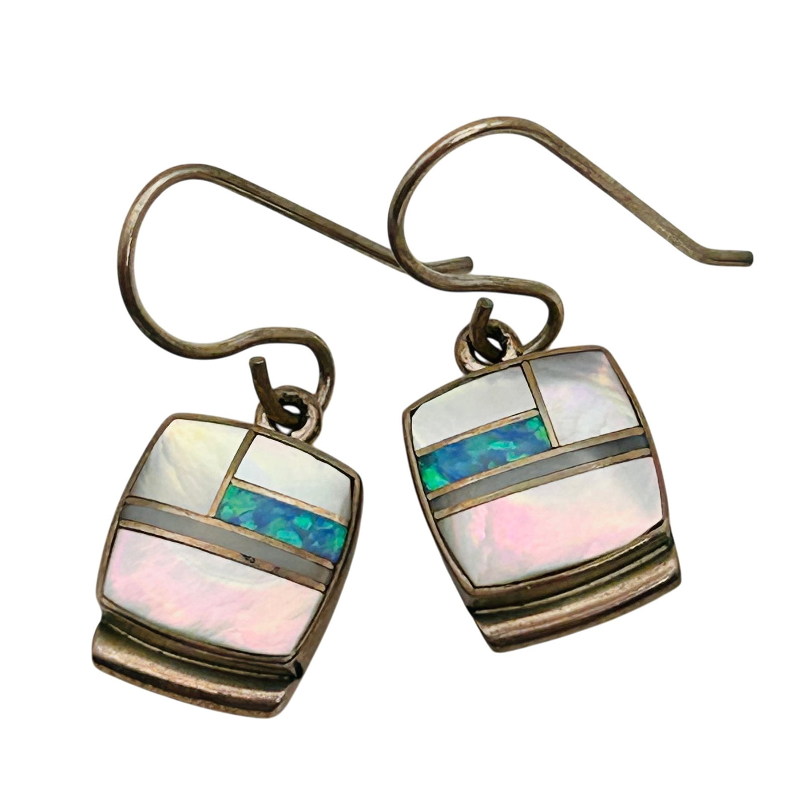 Signed USA Sterling Inlay Multi-Stone Earrings (1 of 5)