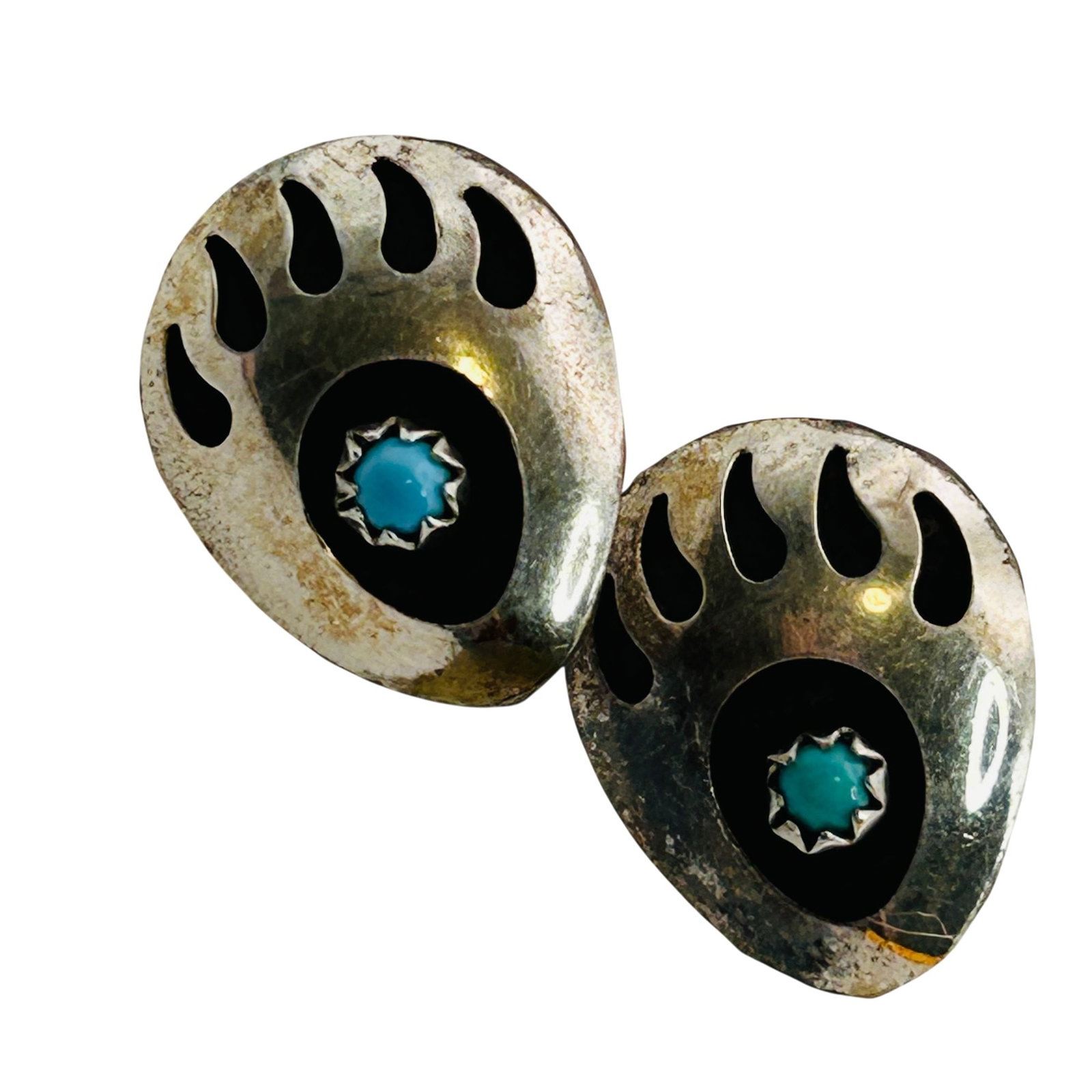 Native Sterling Turquoise Bear Claw Earrings (1 of 6)