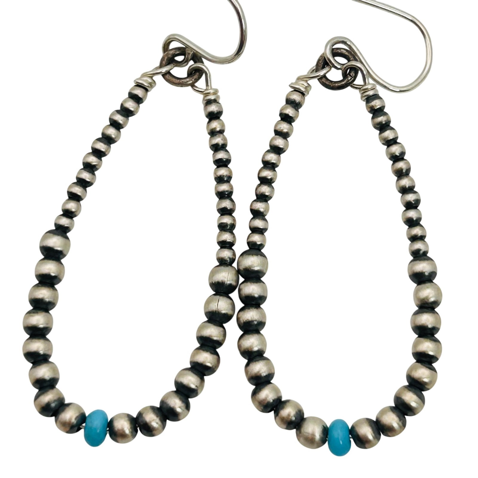 Southwest Sterling Bead Earrings: Southwest sterling bead earrings 3.5g — turquoise hookback dangle earrings