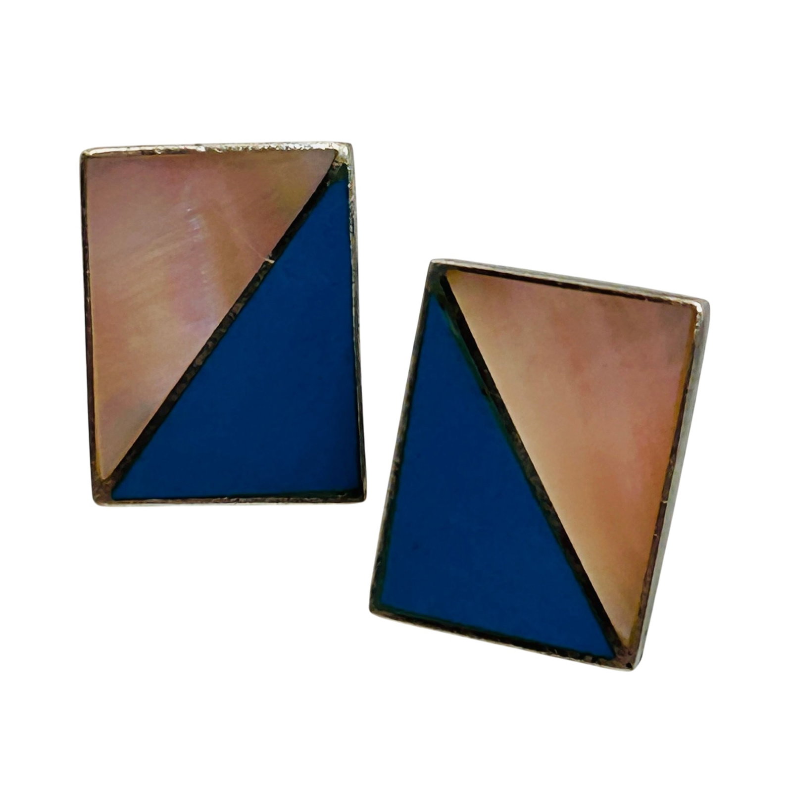 Navajo Sterling Inlay Multi-Stone Earrings: Navajo sterling inlay stone earrings 3g —Turquoise mother of pearl