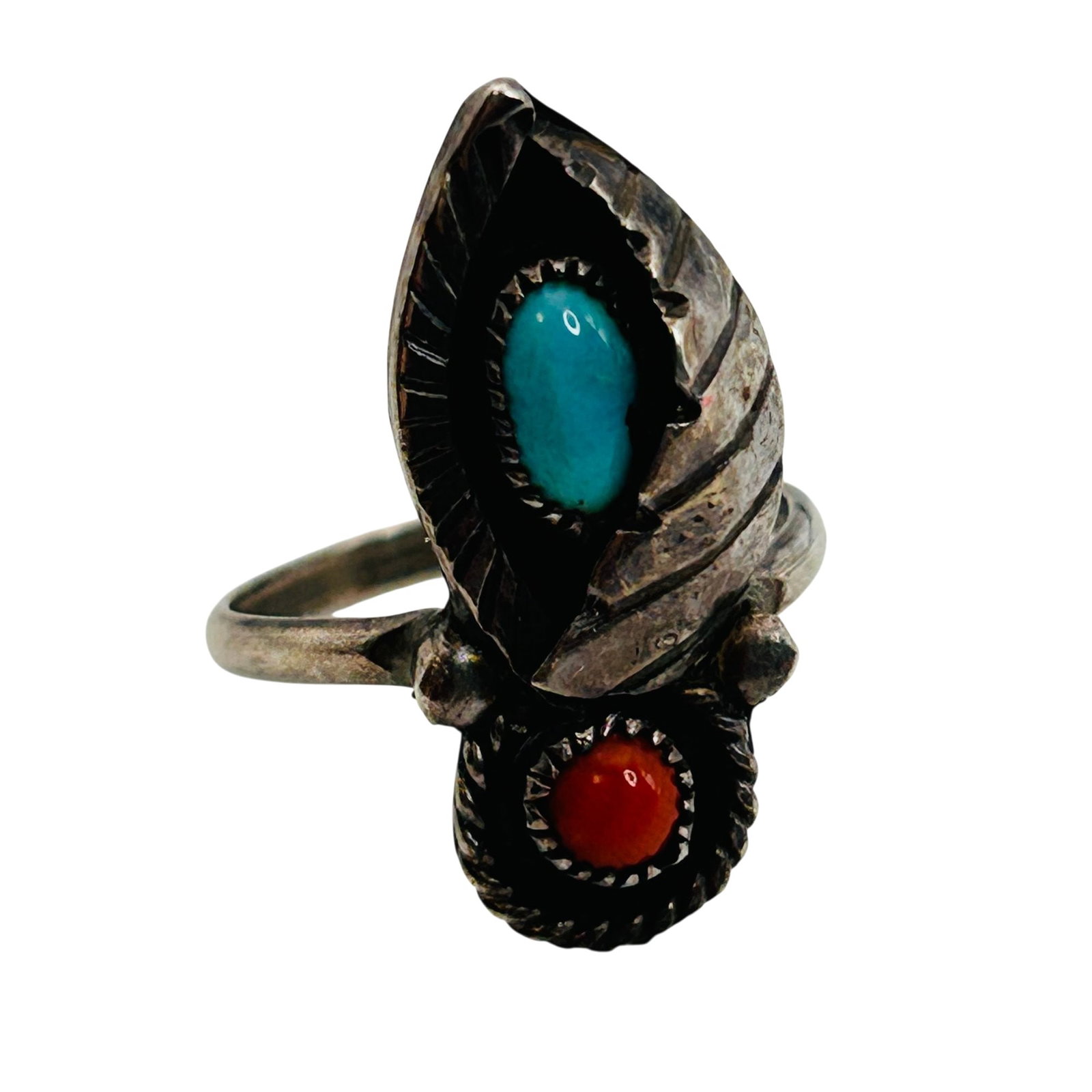 Navajo Sterling Turquoise And Coral Ring Sz 7 (1 of 6)