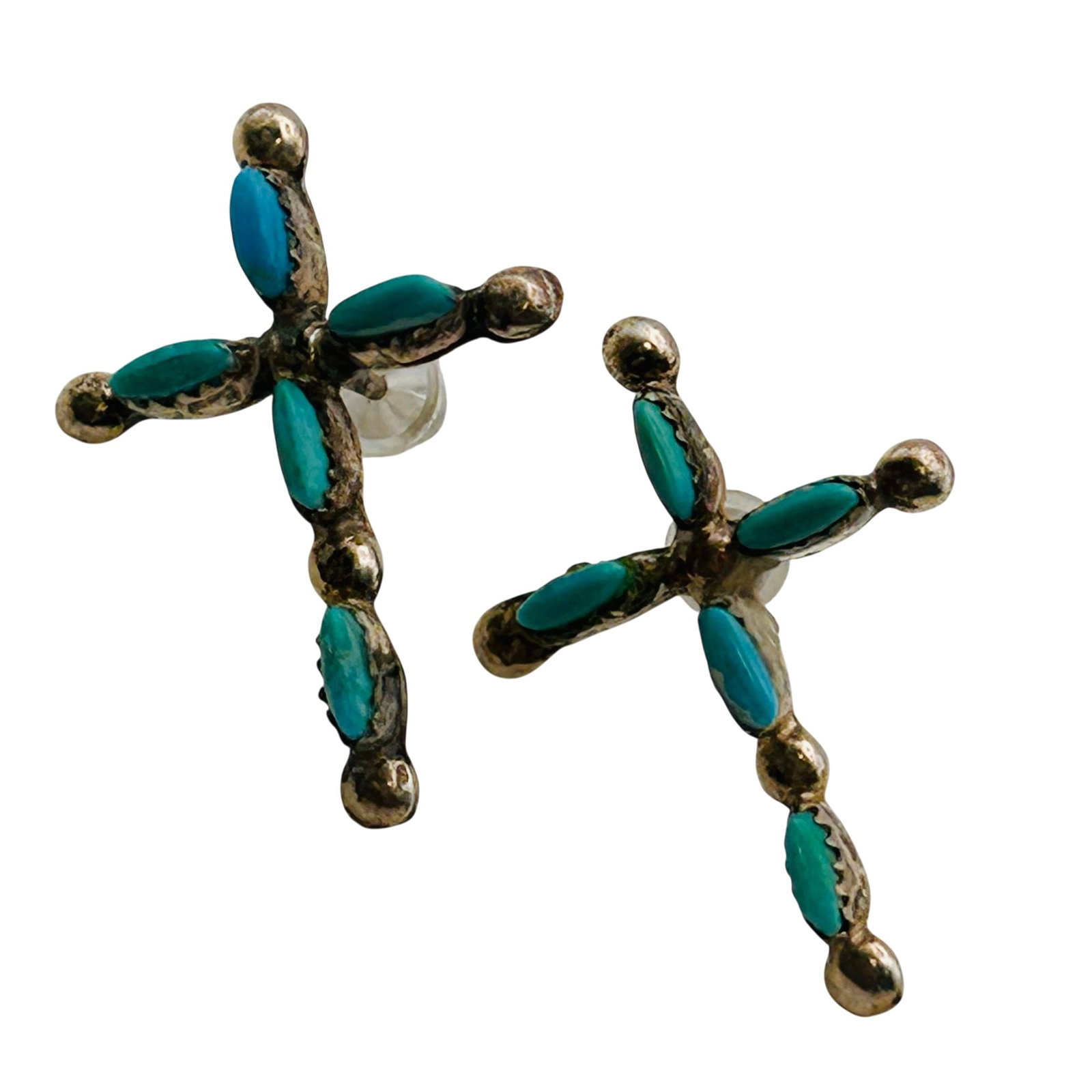 Zuni Sterling NeedlePoint Turquoise Cross Earrings (1 of 6)