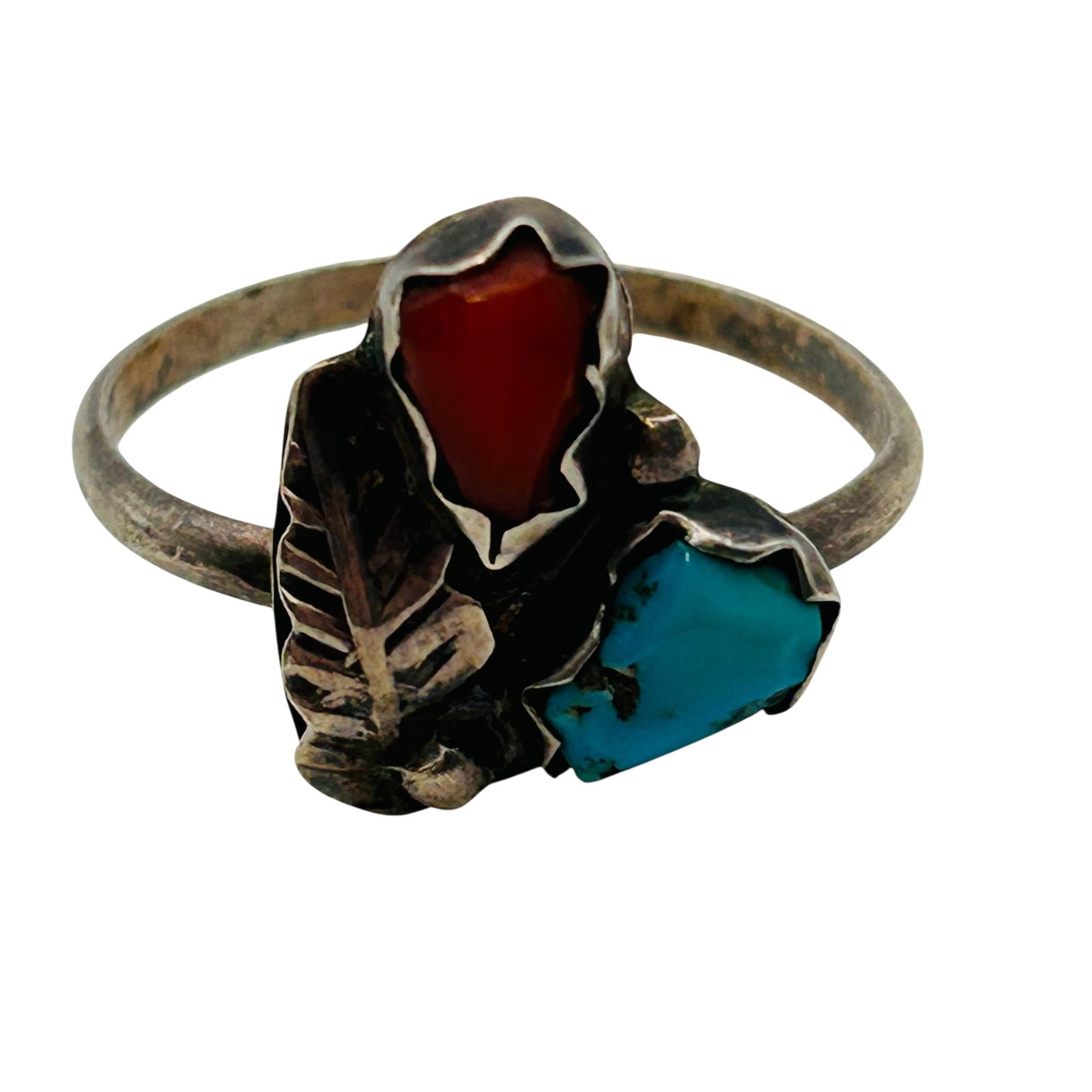 Navajo Sterling Turquoise And Coral Ring Sz 6 (1 of 6)