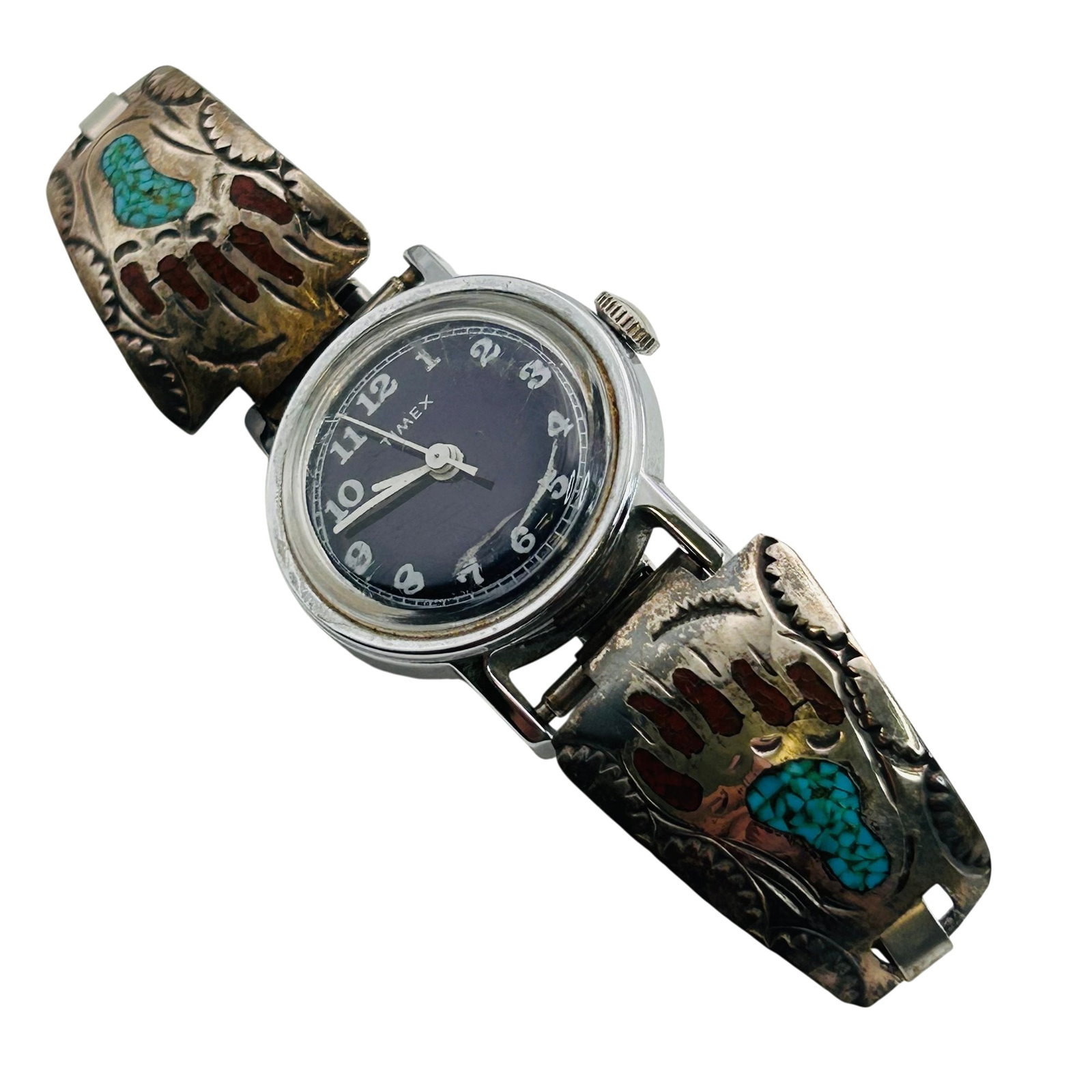 Signed Navajo Sterling Watch Band Tips (1 of 13)