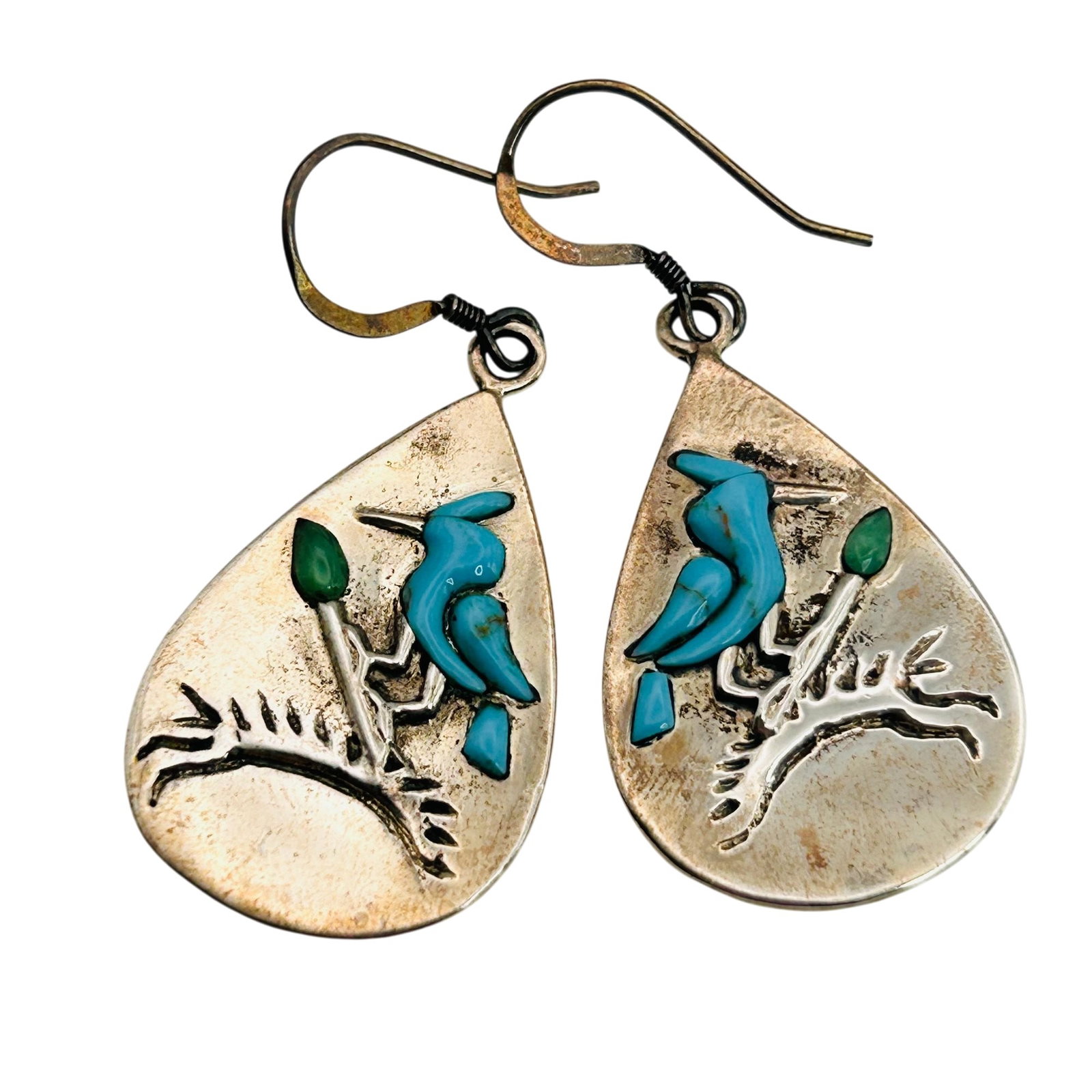 Sterling Raised Turquoise Bird Earrings (1 of 8)