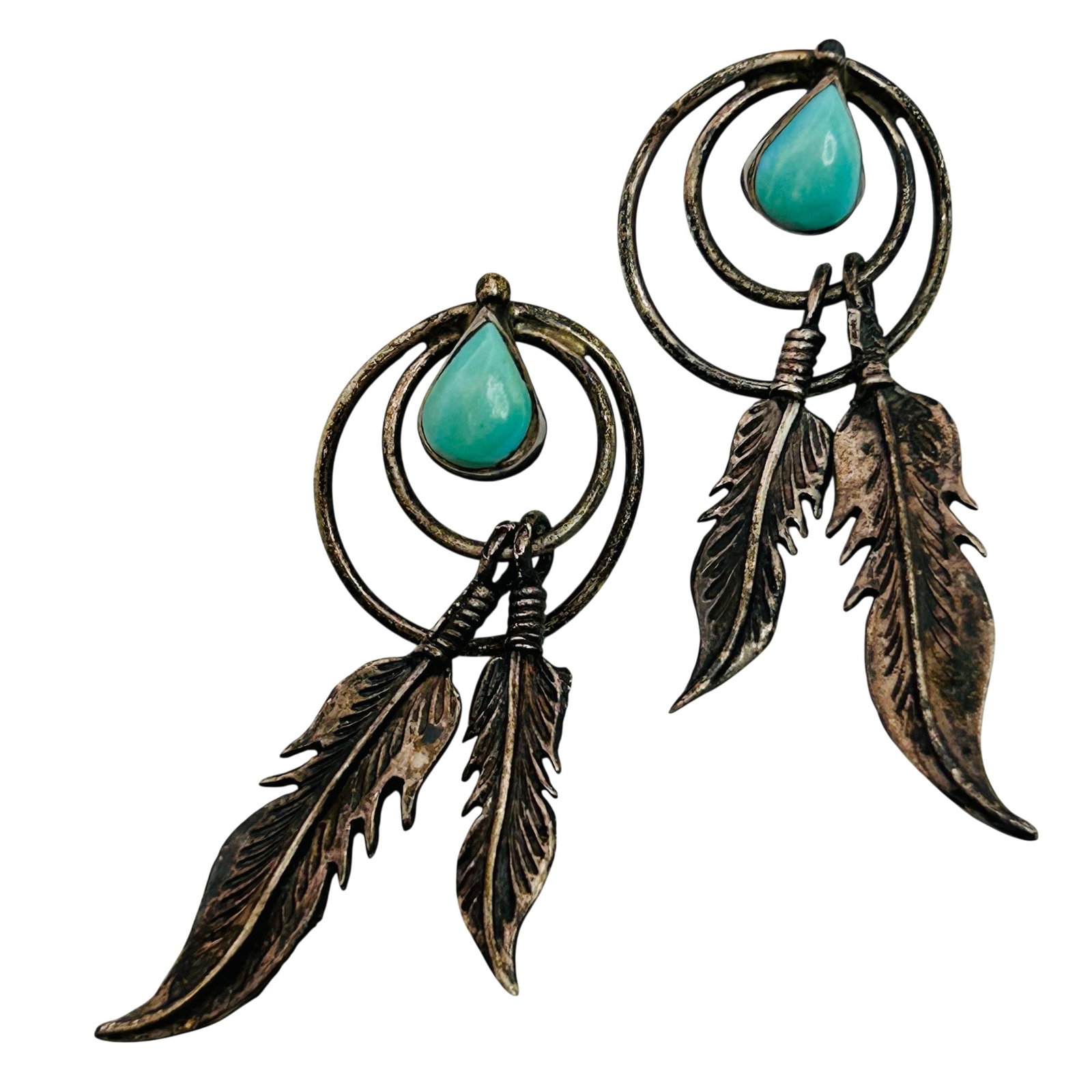 Native Sterling Turquoise Feather Earrings (1 of 7)