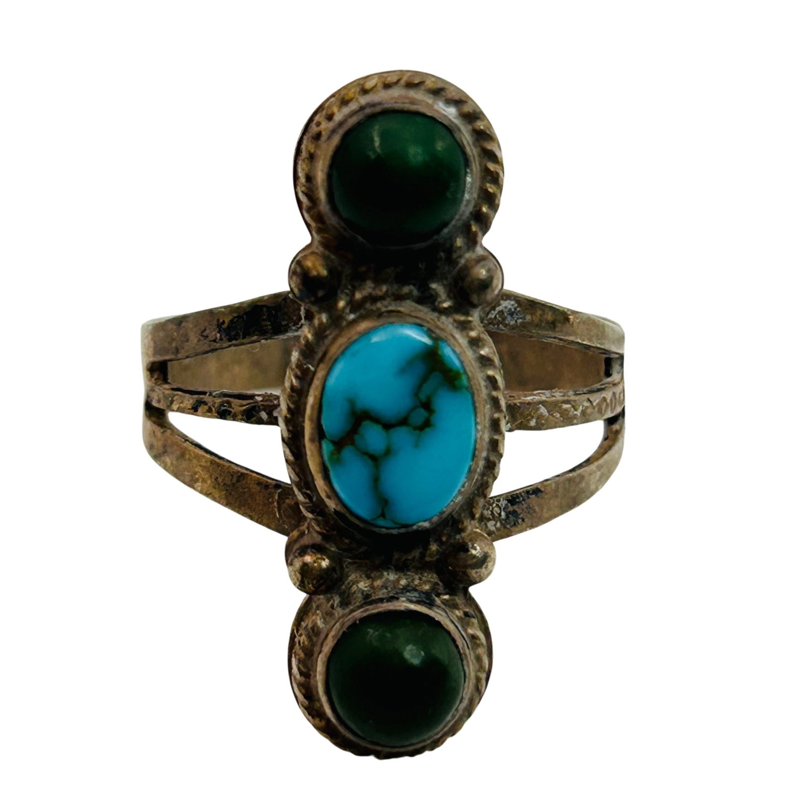 Navajo Sterling Turquoise And Malachite Ring Sz 7: Navajo sterling ring sz 7 5.7g —turquoise and malachite