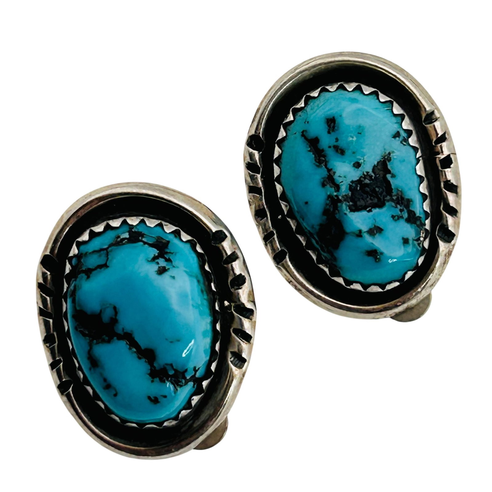 Signed RB Navajo Sterling Turquoise Earrings (1 of 6)