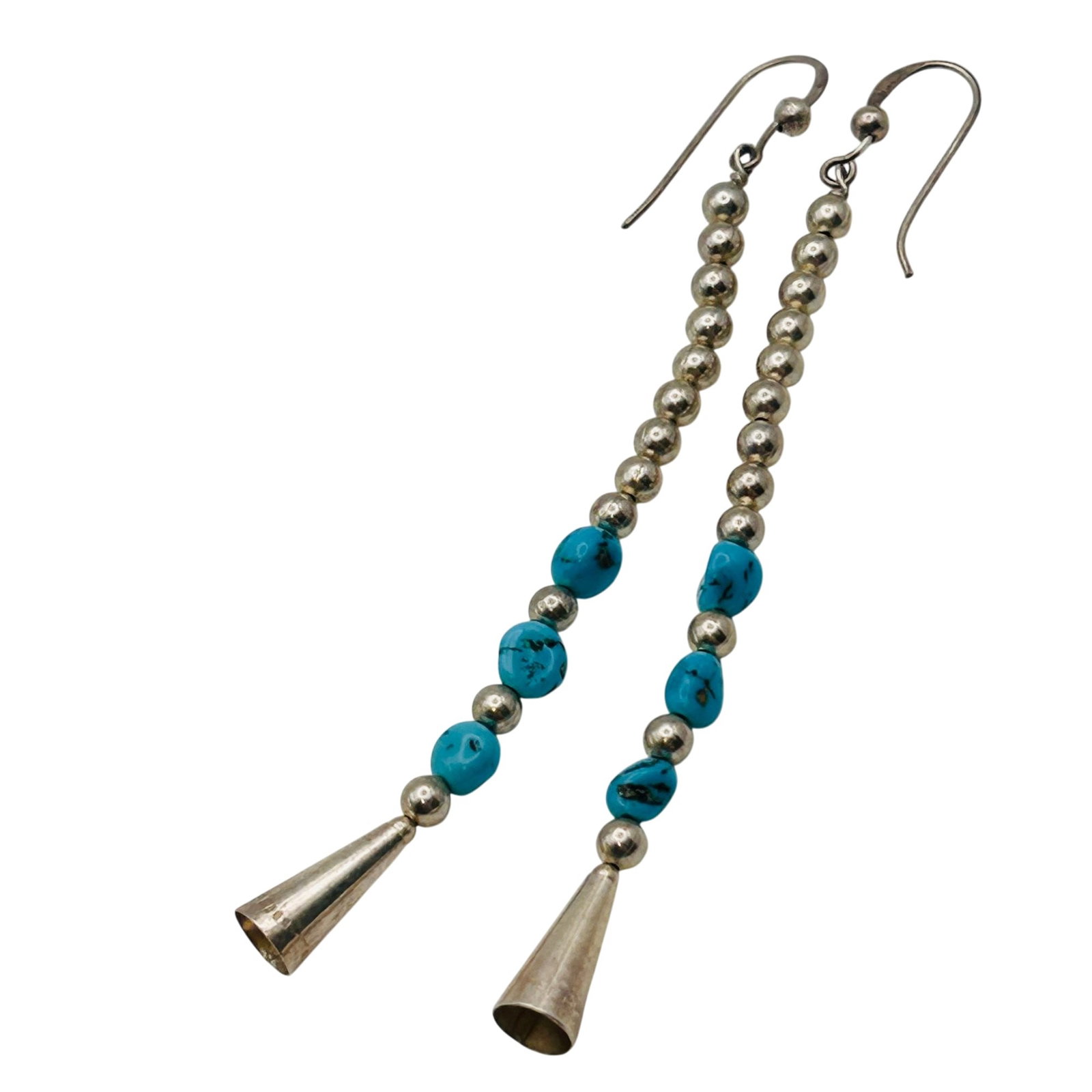 Southwest Sterling Bead Turquoise Earrings: Southwest sterling bead turquoise earrings 5.8g