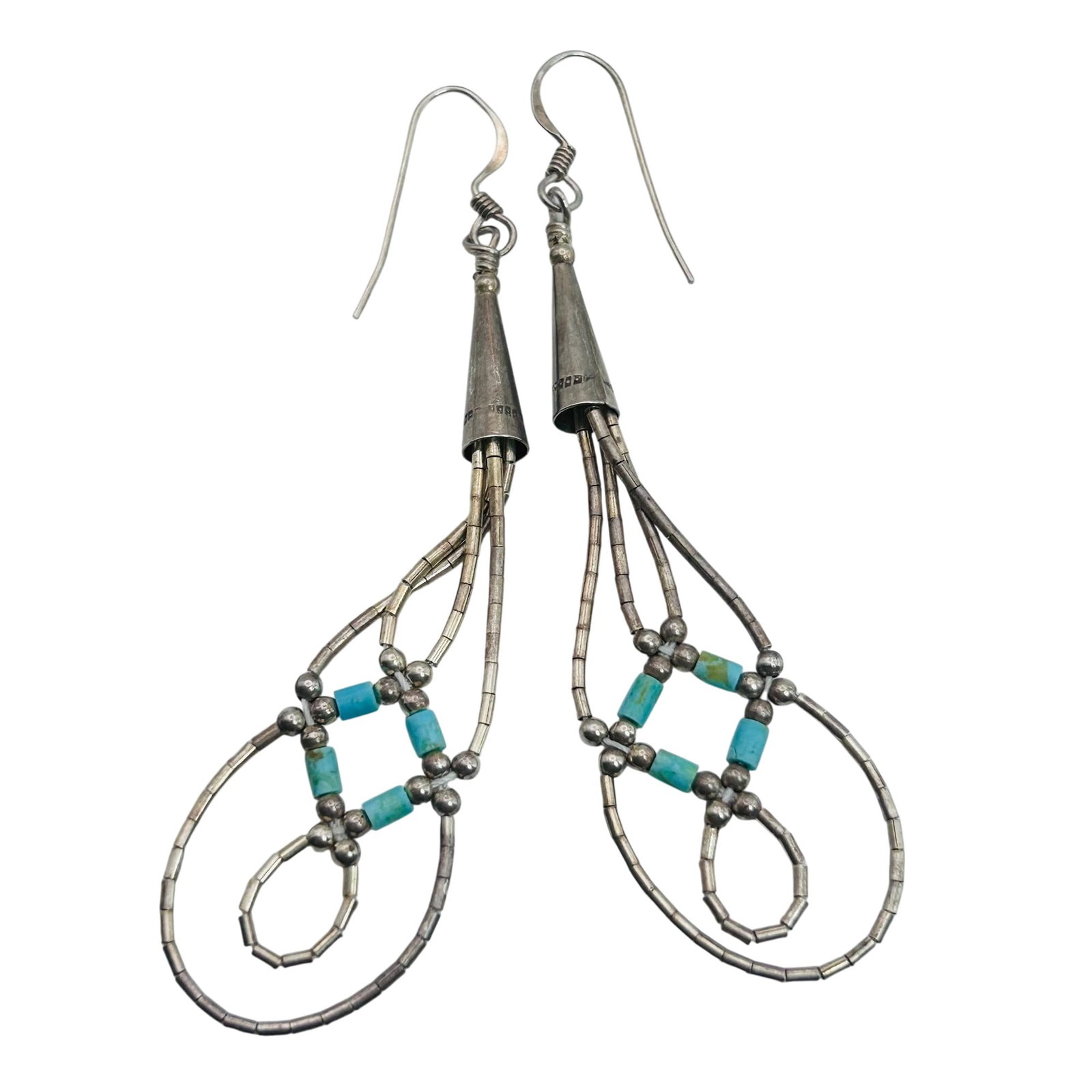 Southwest Sterling Turquoise Bead Earrings: Southwest sterling turquoise bead earrings 3.5g
