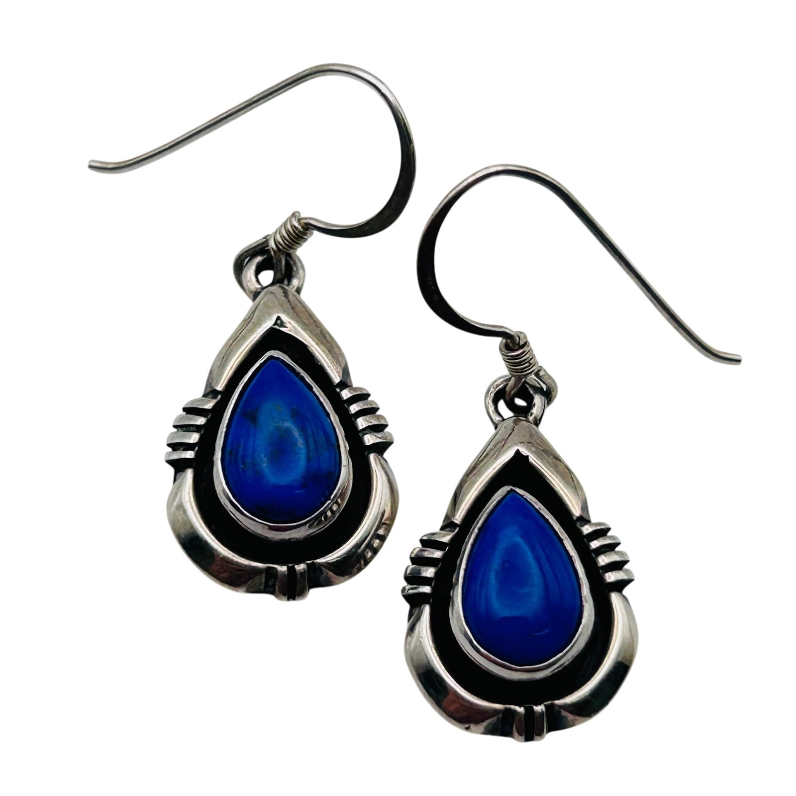 Signed OD Navajo Sterling Lapis Lazuli Earrings (1 of 4)