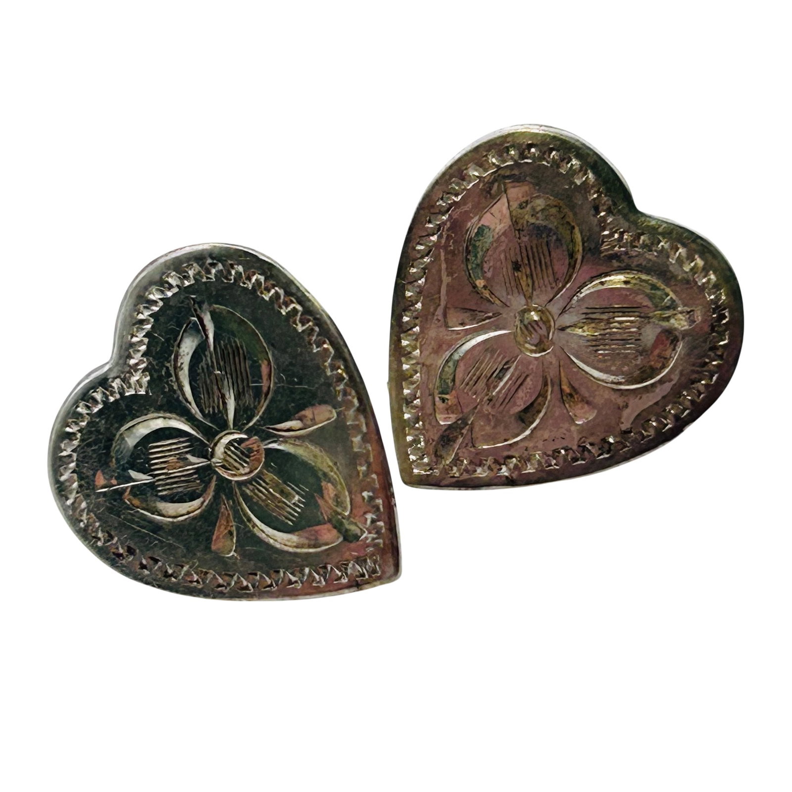 Navajo Sterling Stamped Heart Earrings (1 of 6)