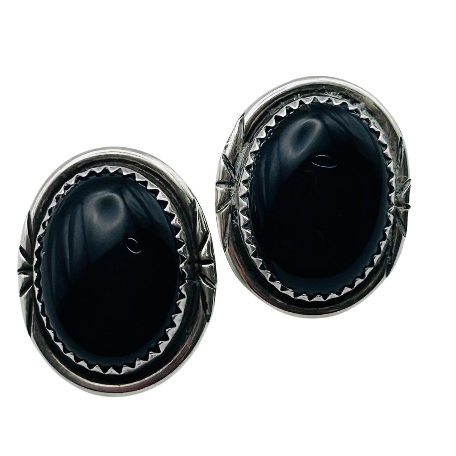 Navajo Sterling Onyx Earrings (1 of 7)