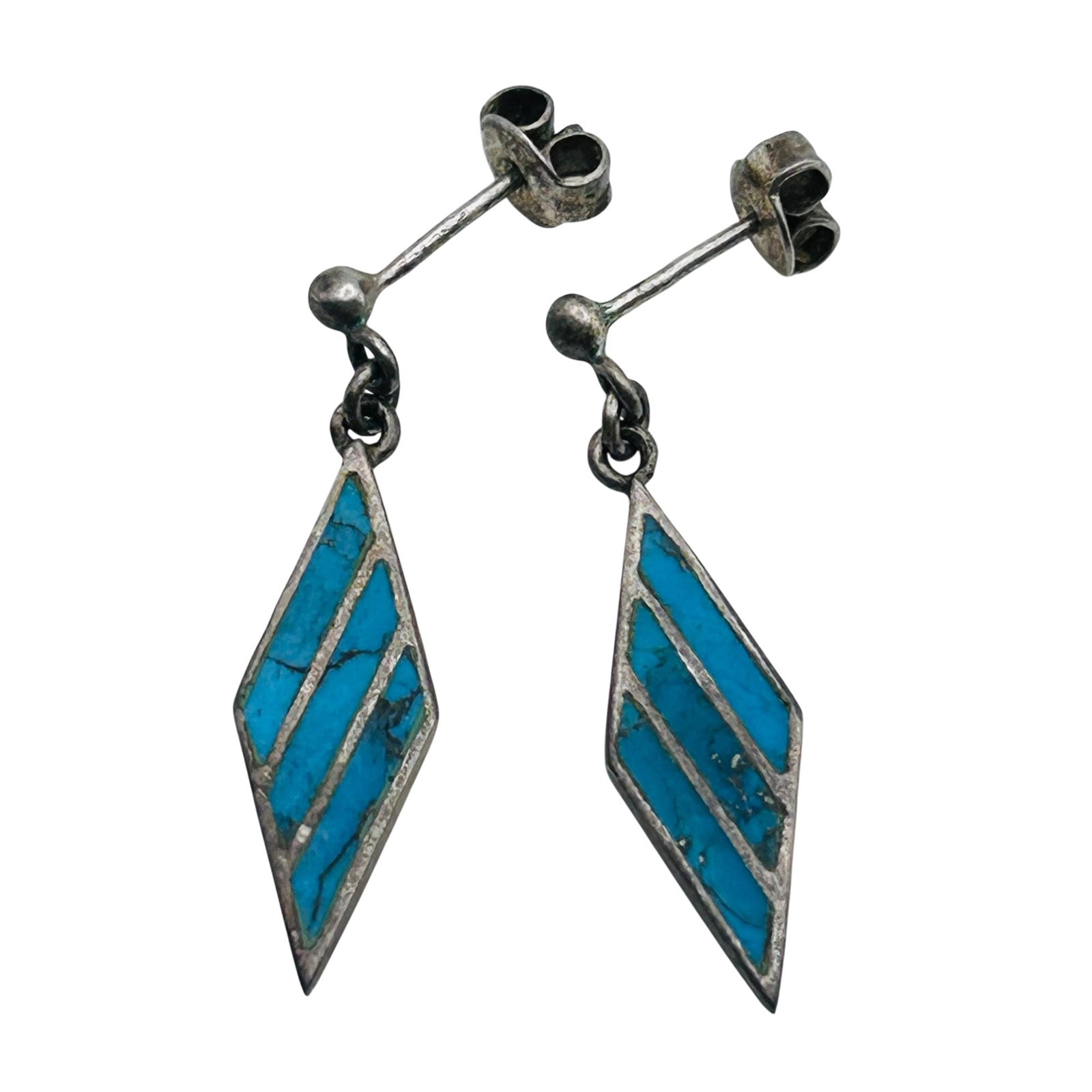 Southwest Sterling Inlay Turquoise Earrings (1 of 4)