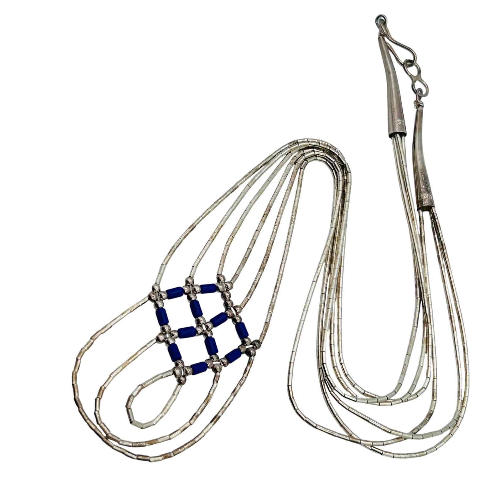 Southwest Sterling Liquid Silver Necklace: Southwest sterling liquid silver necklace 7.9g — Multi strand blue bead