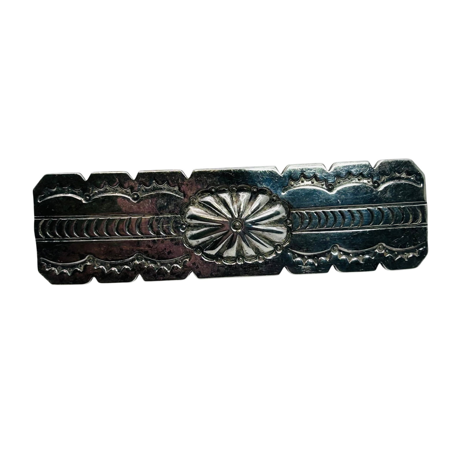 Navajo Sterling Stamped Hair Clip Barette (1 of 7)