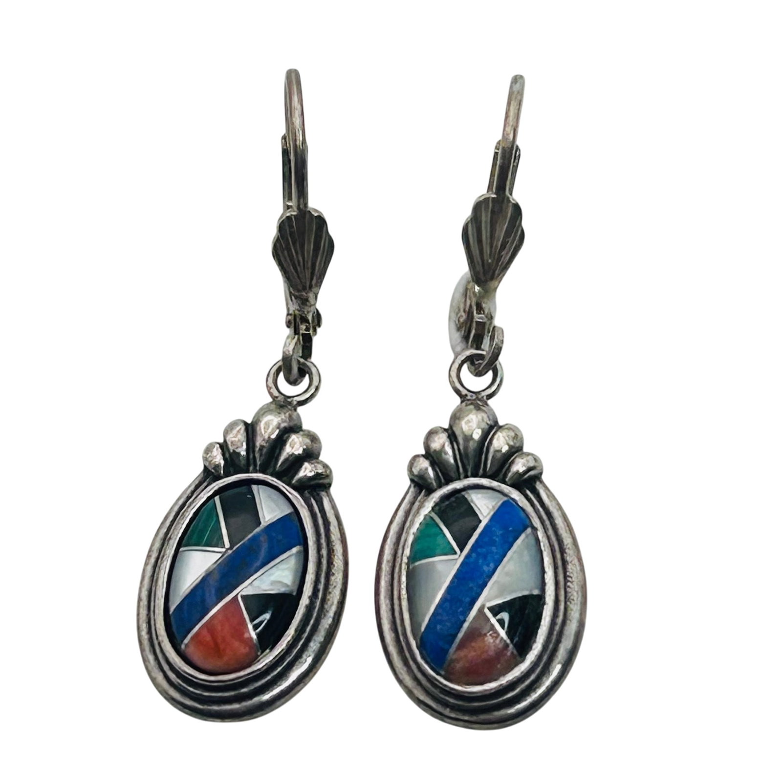 Carolyn Pollack Sterling Inlay Stone Earrings: Carolyn Pollack sterling inlay stone earrings 7.4g — Lapis Lazuli Coral onyx malachite mother of pearl.