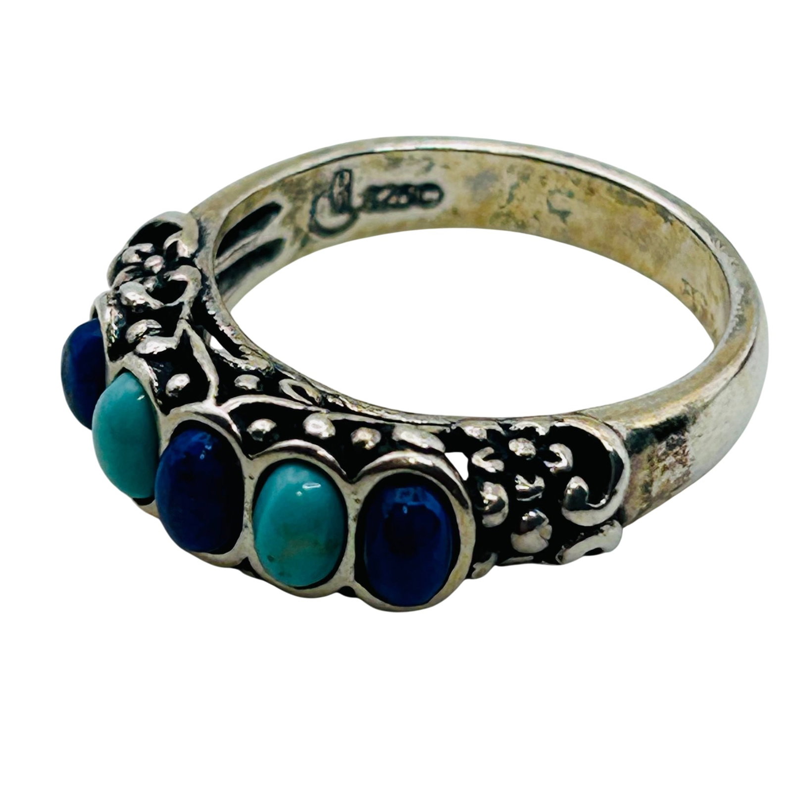 Carolyn Pollack Sterling Multi-stone Ring Sz 8: Carolyn Pollack sterling ring sz 8 5.7g— Cabochon lapis lazuli and turquoise