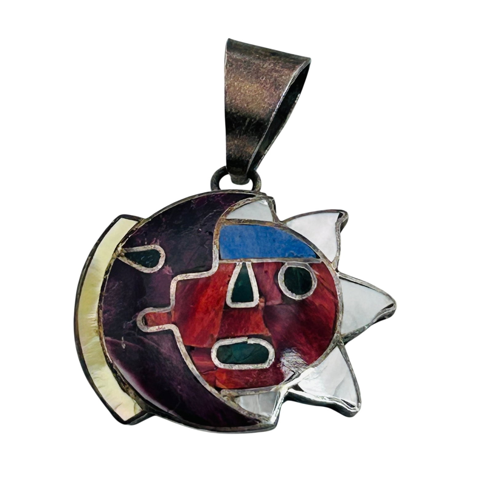 Southwest 950 Silver Inlay Multi-Stone Pendant (1 of 6)