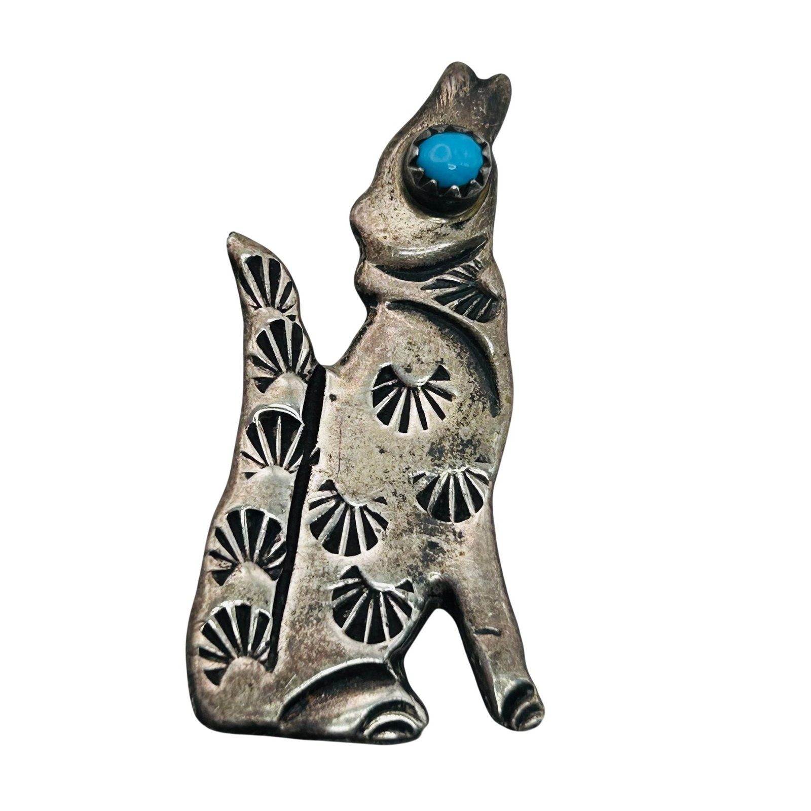 Navajo Sterling Turquoise Wolf Brooch (1 of 6)
