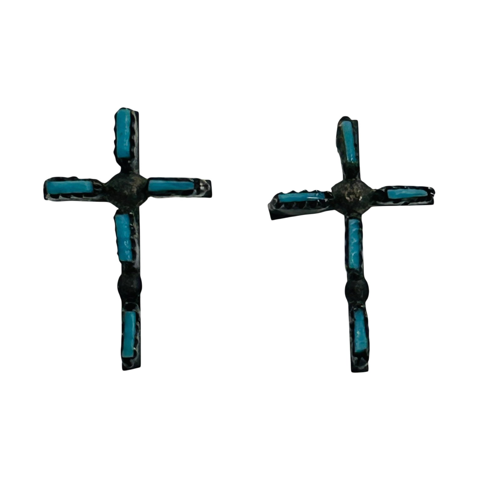 Vintage Zuni NeedlePoint Turquoise Cross Earrings (1 of 6)