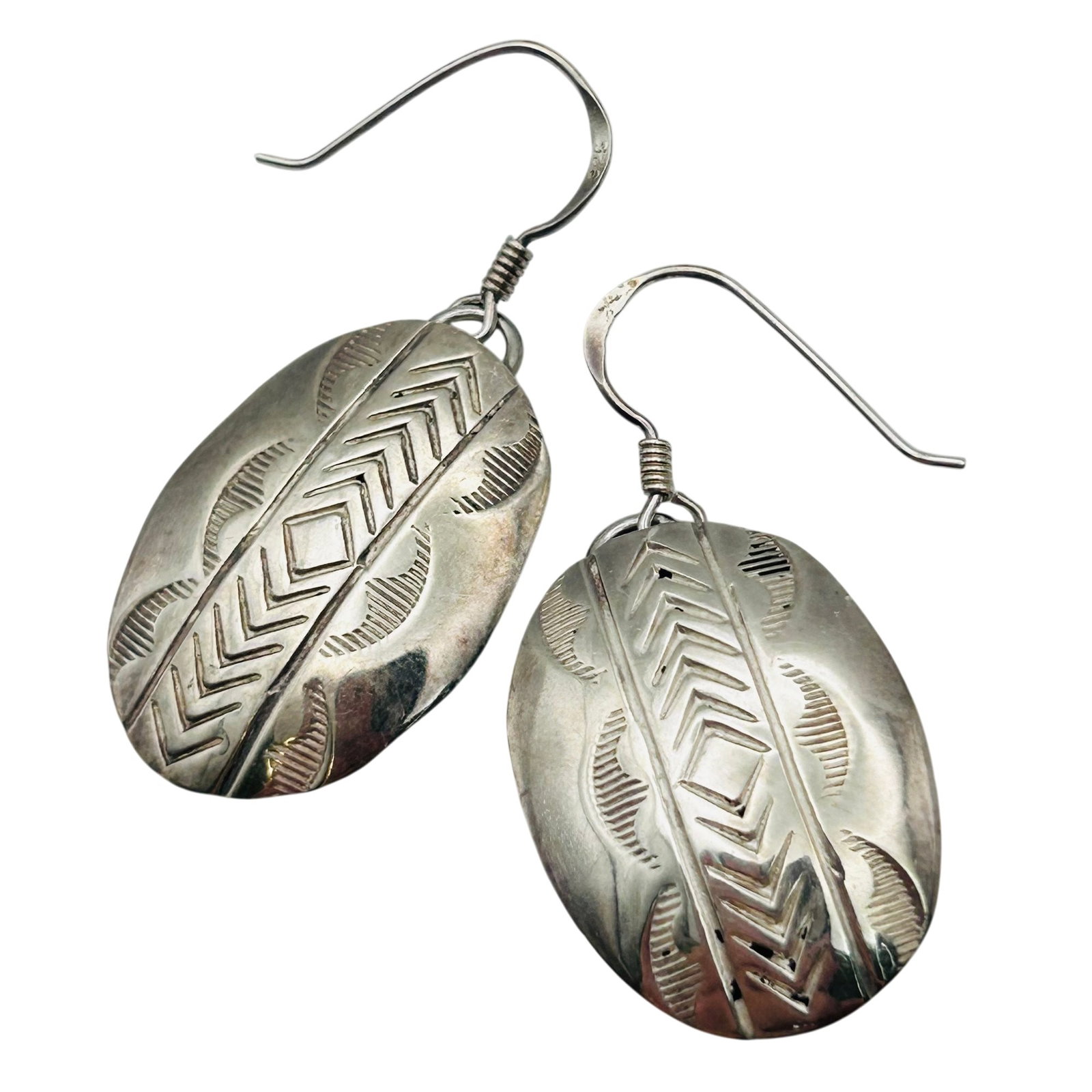 Andrew Johnson Navajo Sterling Stamped Earrings: Andrew Johnson Navajo Sterling Stamped Earrings 3.9g
