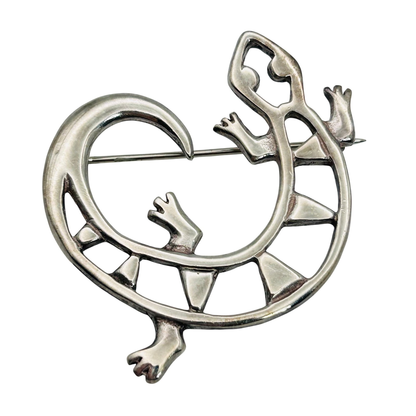 Signed Navajo Sterling Gecko Brooch (1 of 6)