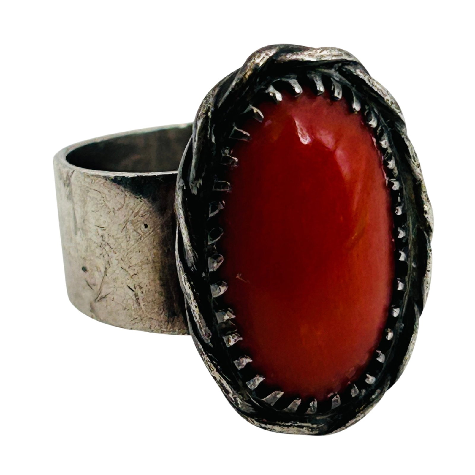 Navajo Sterling Coral Ring Sz 8 (1 of 9)