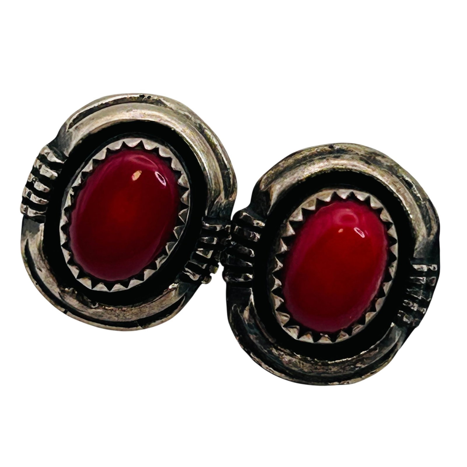 Yazzie Navajo Sterling Red Stone Earrings: Yazzie Navajo Sterling Red Stone Earrings 5.5g
